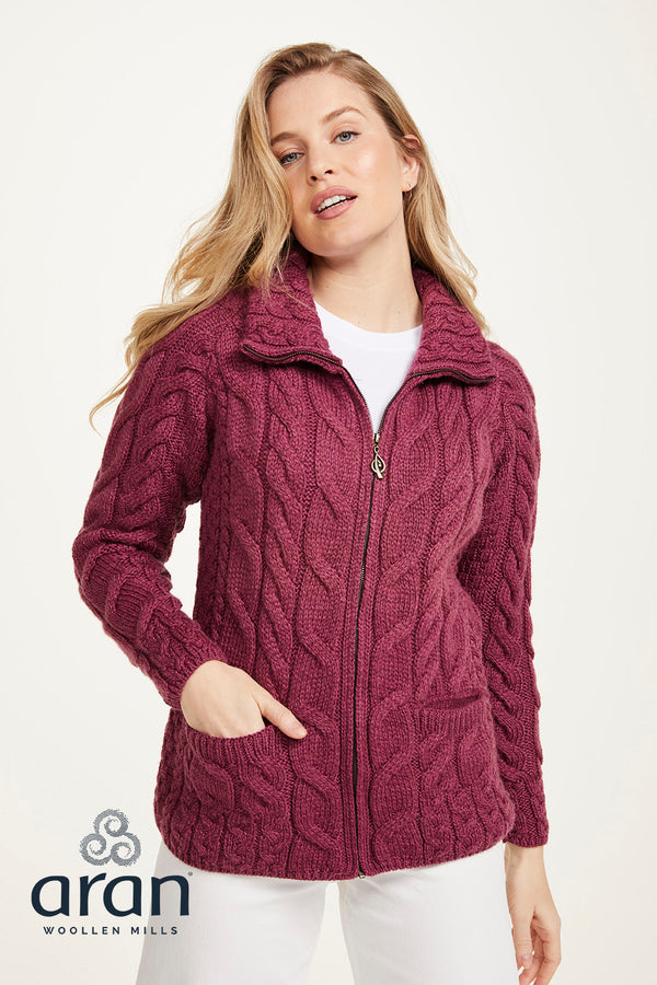 Ladies Supersoft Merino Wool Zip Up Cardigan by Aran Mills