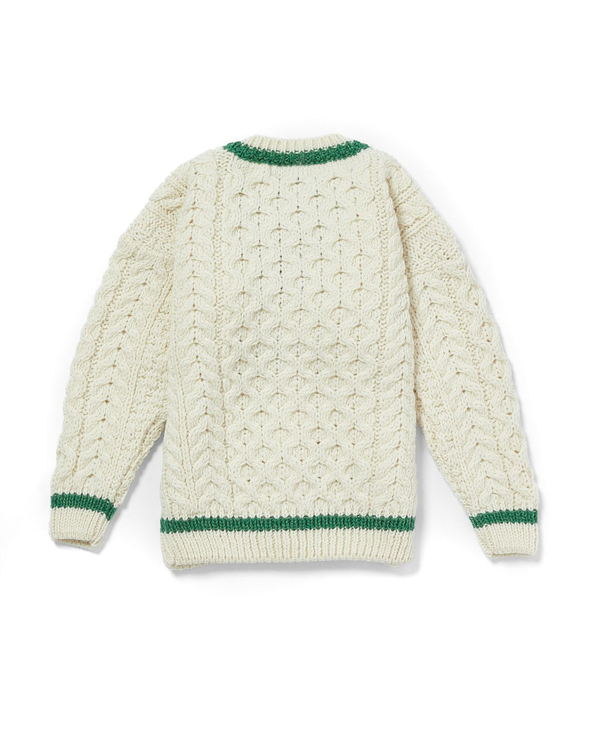 Childrens Merino Wool Stripe Detail Button Cardigan by Aran Mills - Cream/Green