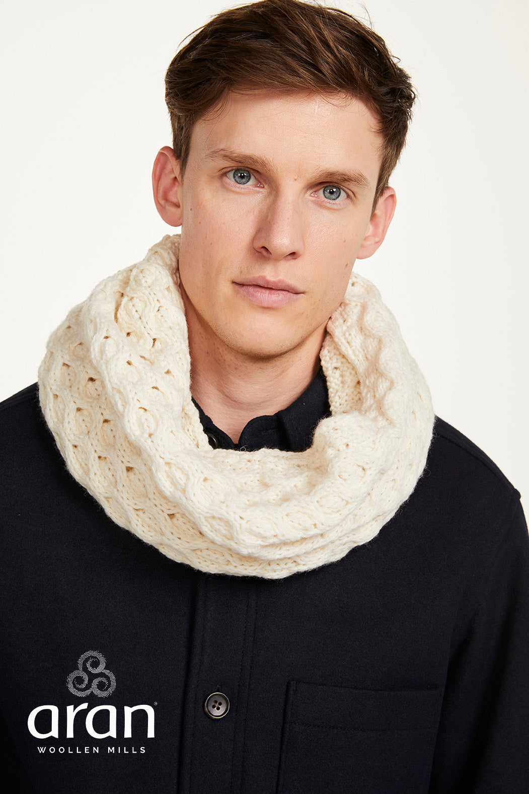 Men&#39;s Merino Wool Diamond Pattern Neckwarmer by Aran Mills - 3 Colours