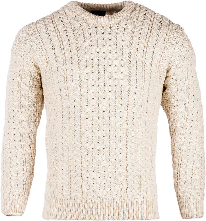 Men's Worsted Wool Crew Neck Sweater by Aran Mills - Cream Charcoal / Small