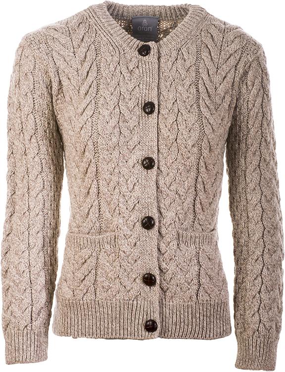 Ladies Supersoft Merino Wool Cable Crew Cardigan by Aran Mills